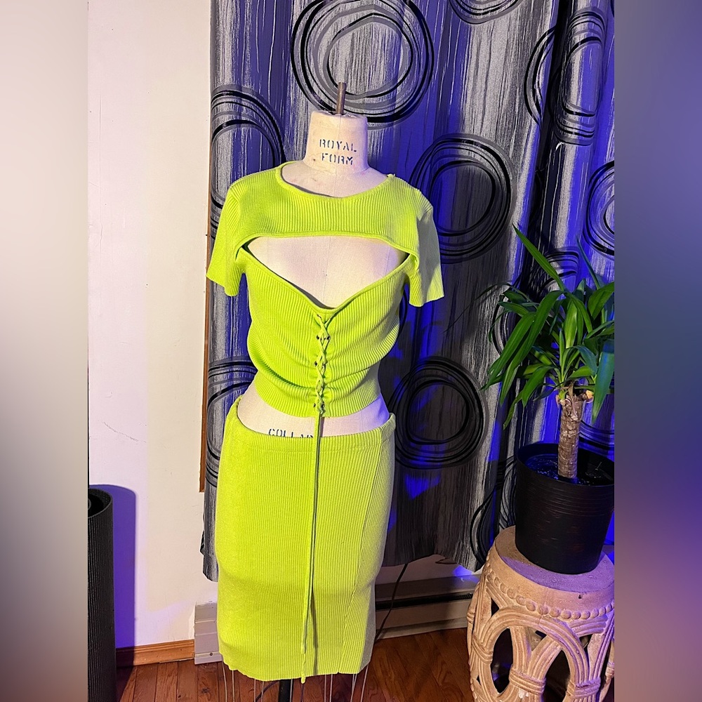 2pc Neon Green Skirt Set